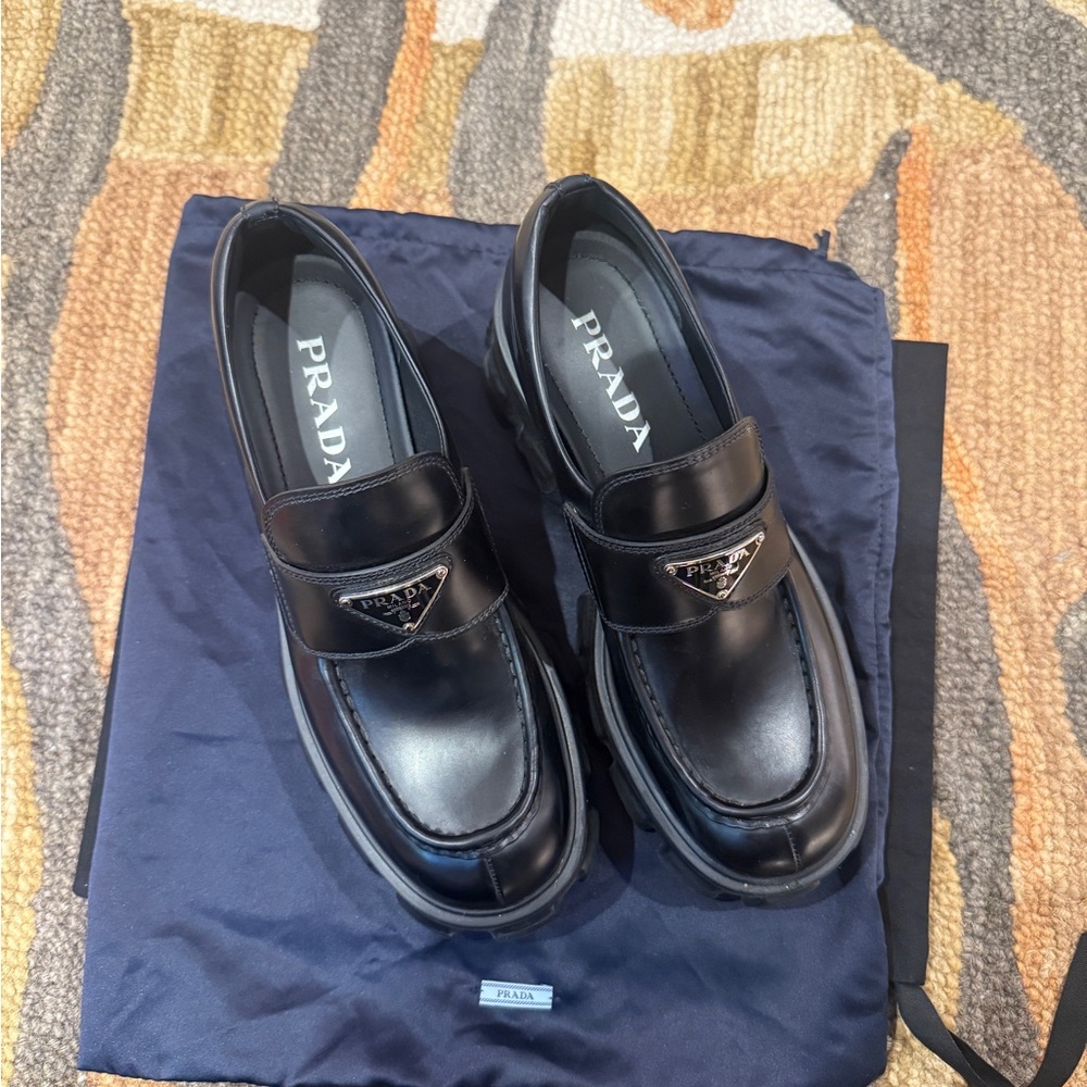 Prada Black Chunky Sole Loafers